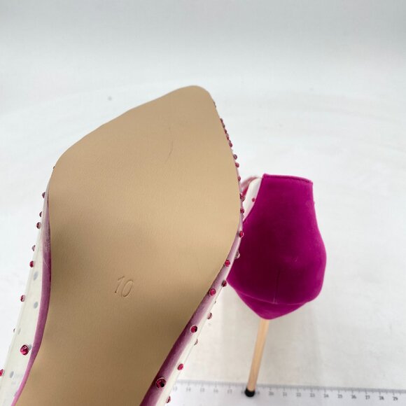 FSJ Fuchsia Studded Pointed Toe Transparent Pumps High Heels Shoes - Picture 6 of 8